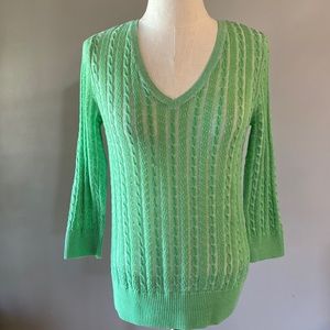 Jeanne Pierre women’s 💯cotton braid knit blouse lime green long sleeve size M